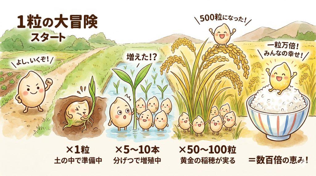 1粒の種もみから何粒のお米が採れる？