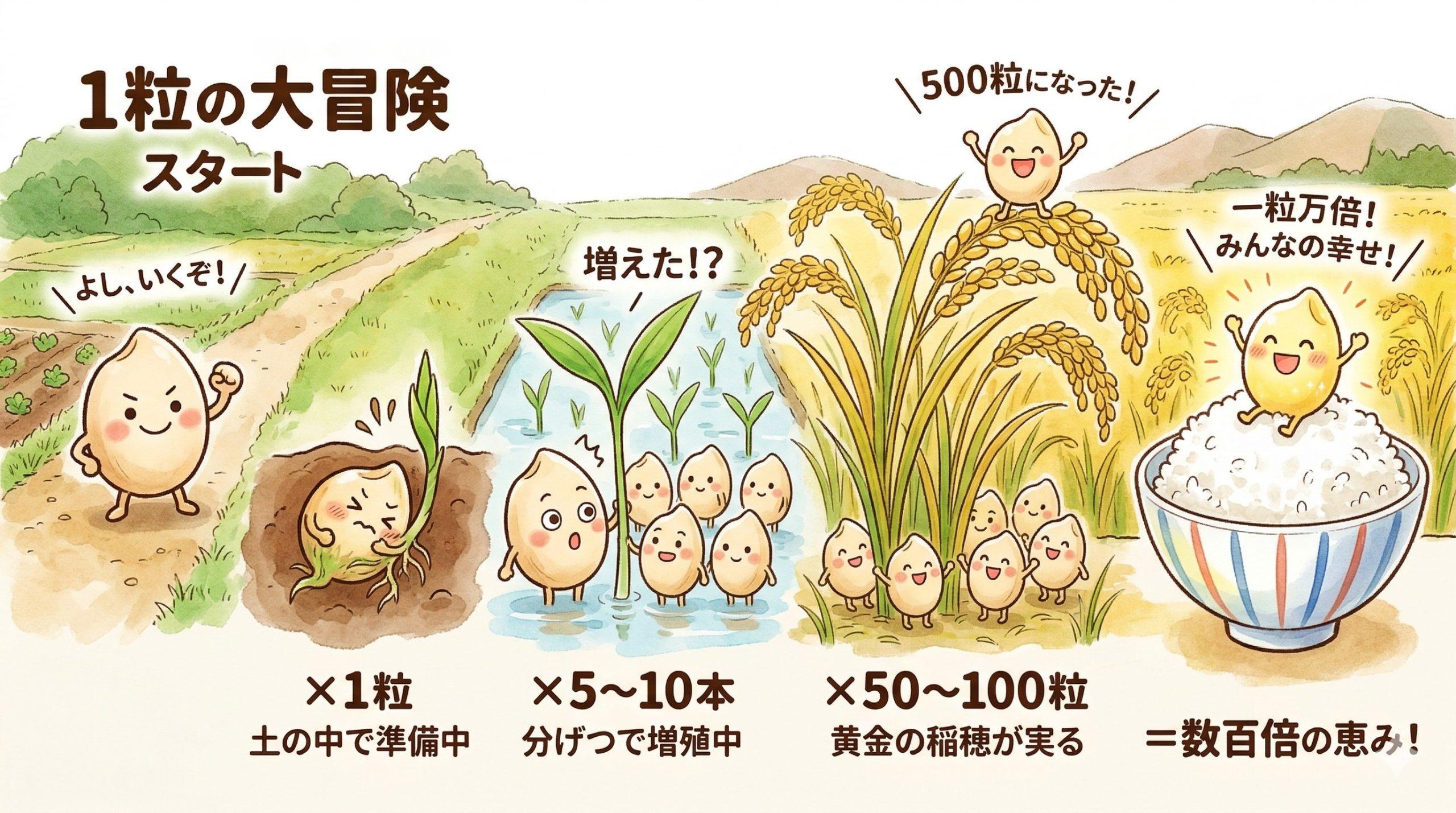 1粒の種もみから何粒のお米が採れる？