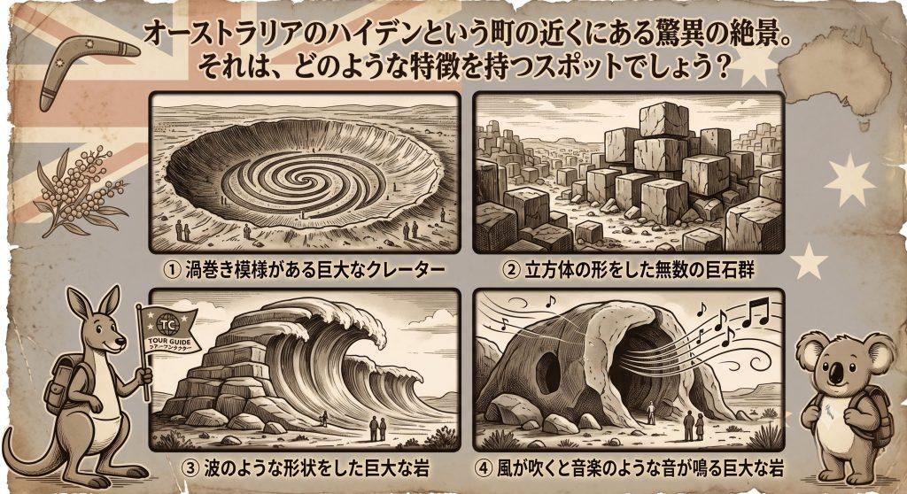 オーストラリアのハイデンという町の近くにある驚異の絶景。それは、どのような特徴を持つスポットでしょう？